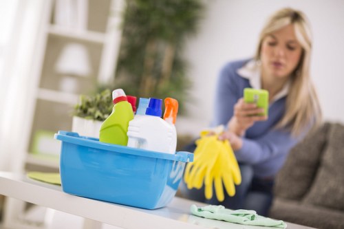 Cleaning staff maintaining a business breakroom